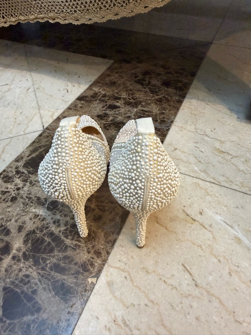 Badgley Mischka Ivory Pearl & Crystal Pointed Toe Pumps - Picture 3 of 4